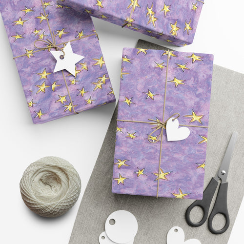 Lavender Gold Stars Gift Wrap Papers! Make your holidays sparkle!