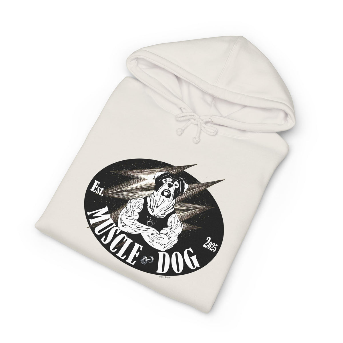 Muscle Dog Hoodie — Vintage Gym Bulldog Graphic Pullover