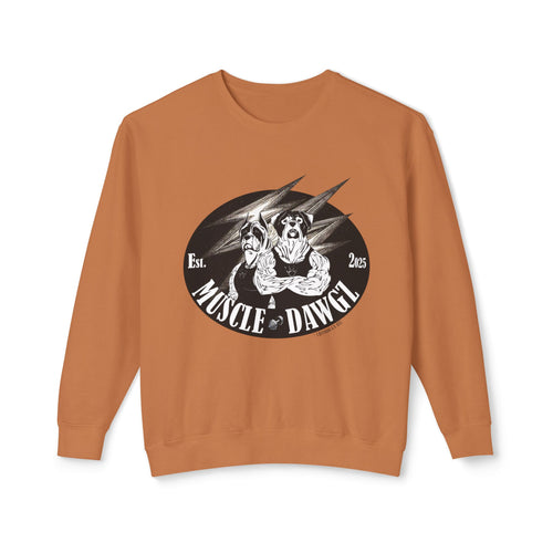 Muscle Dawgz Crewneck Sweatshirt — Retro Gym Dog Illustration