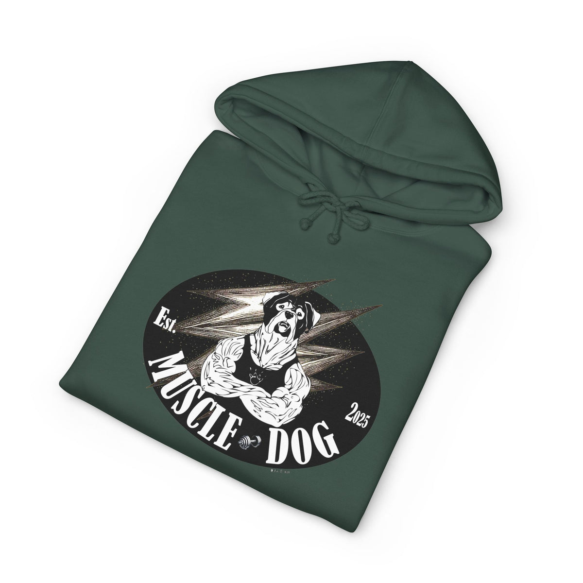 Muscle Dog Hoodie — Vintage Gym Bulldog Graphic Pullover