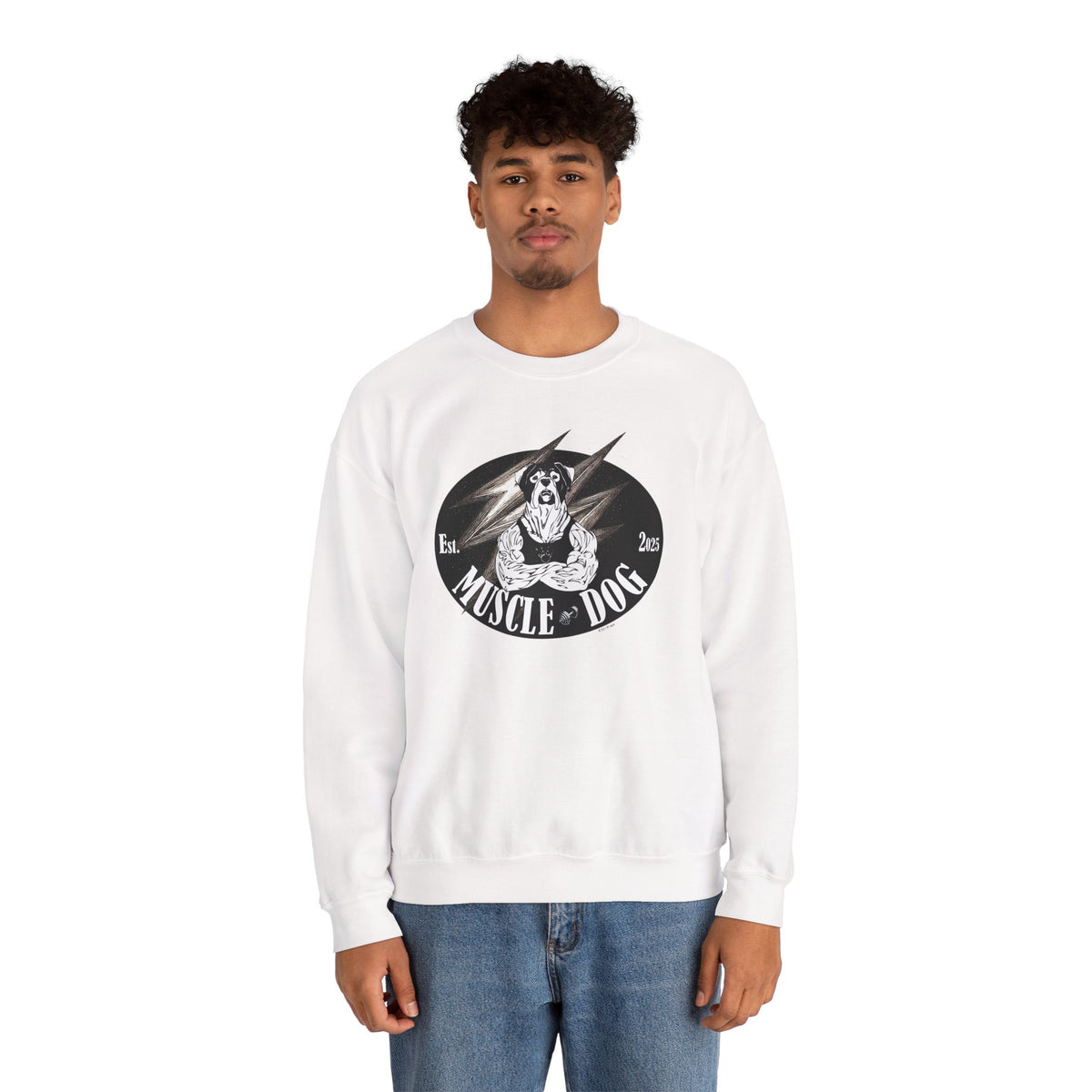 Muscle Dog Crewneck Sweatshirt — Vintage Pitbull Logo Pullover