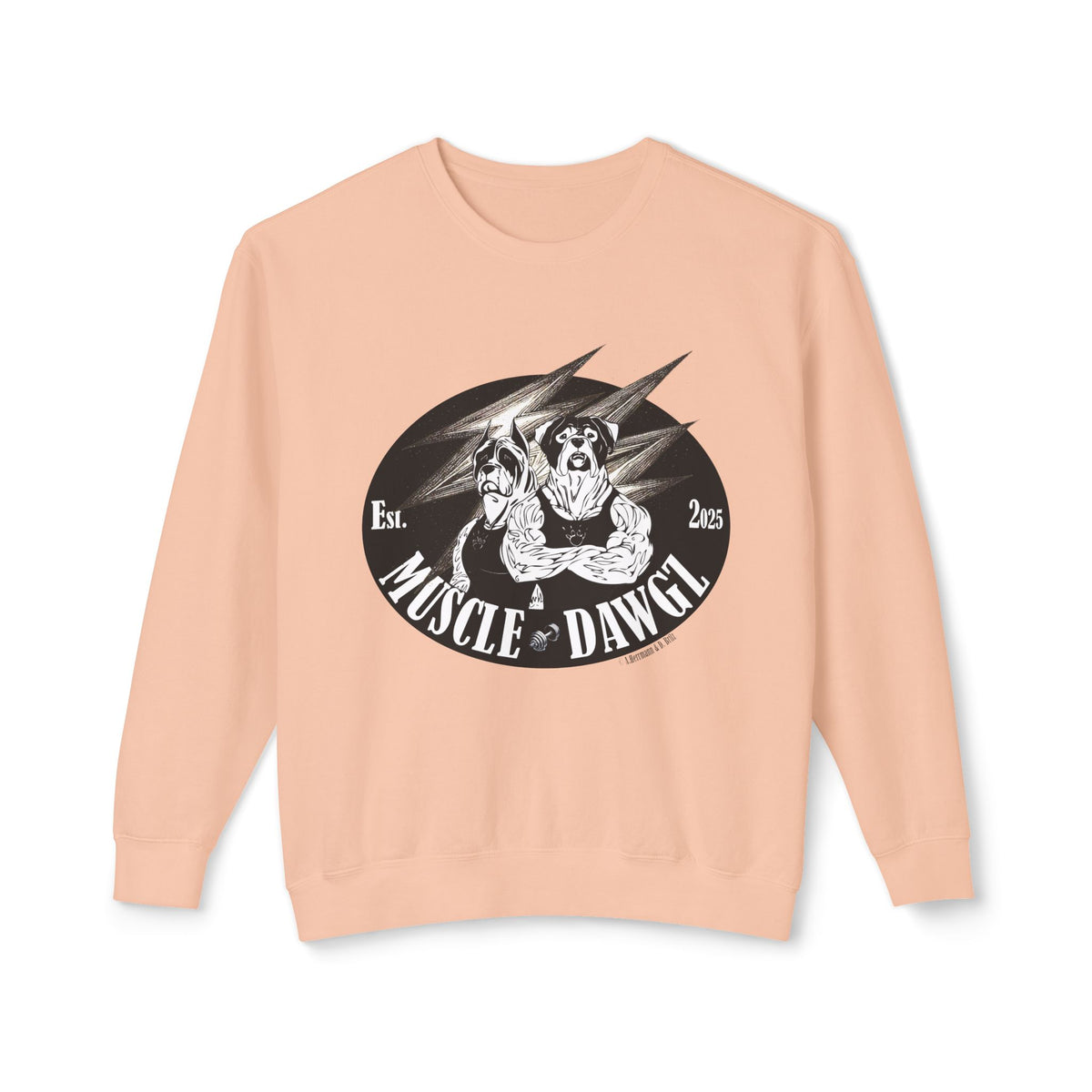 Muscle Dawgz Crewneck Sweatshirt — Retro Gym Dog Illustration