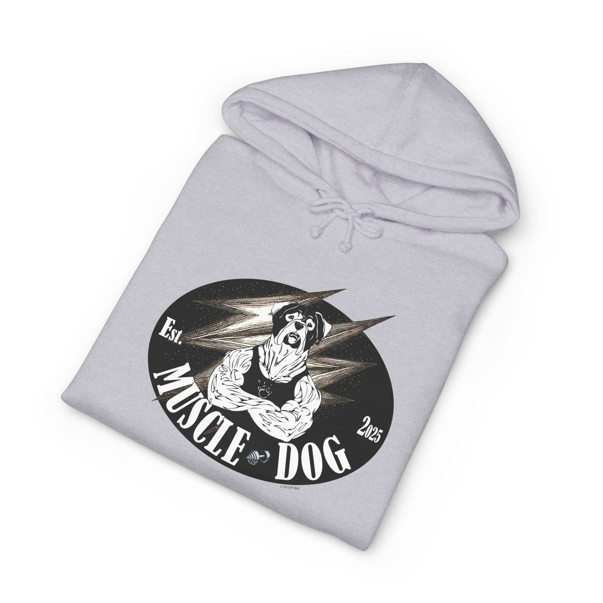 Muscle Dog Hoodie — Vintage Gym Bulldog Graphic Pullover
