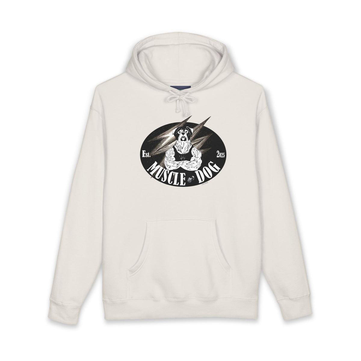 Muscle Dog Hoodie — Vintage Gym Bulldog Graphic Pullover