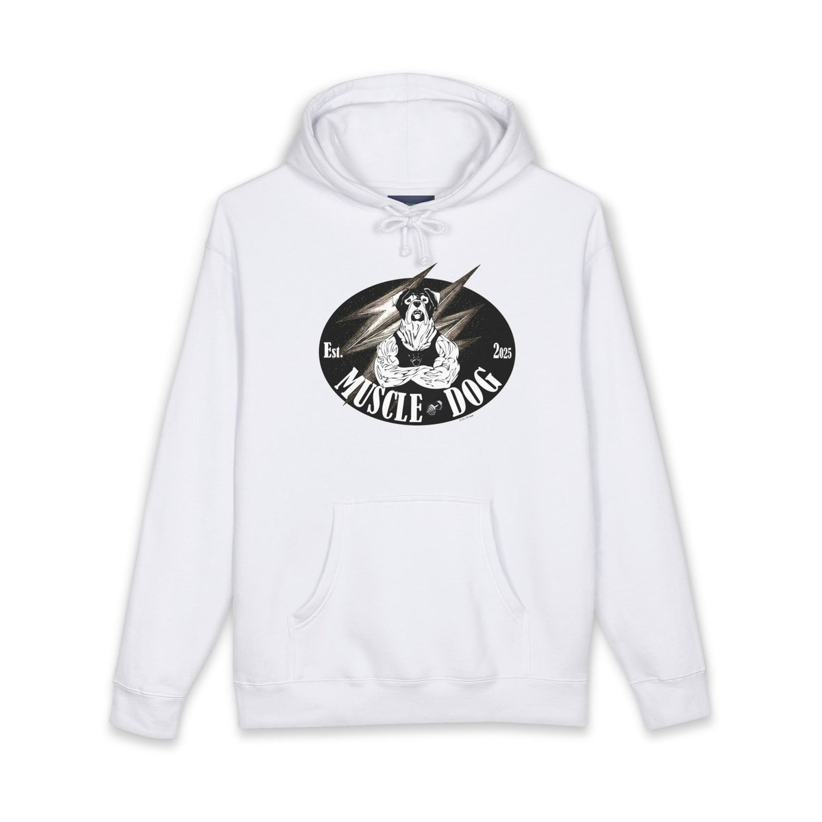 Muscle Dog Hoodie — Vintage Gym Bulldog Graphic Pullover