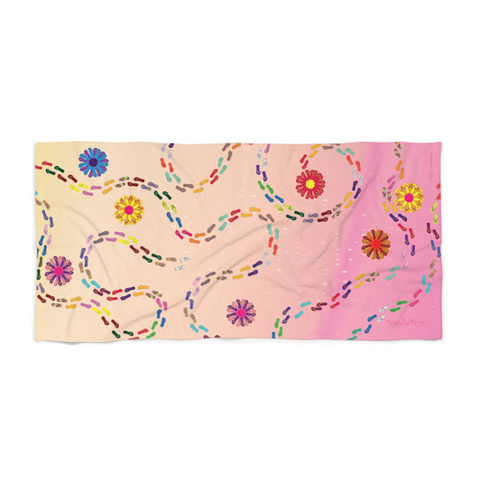 Pastel Daisy Path Beach Towel — Floral Summer Pool & Beach Towel
