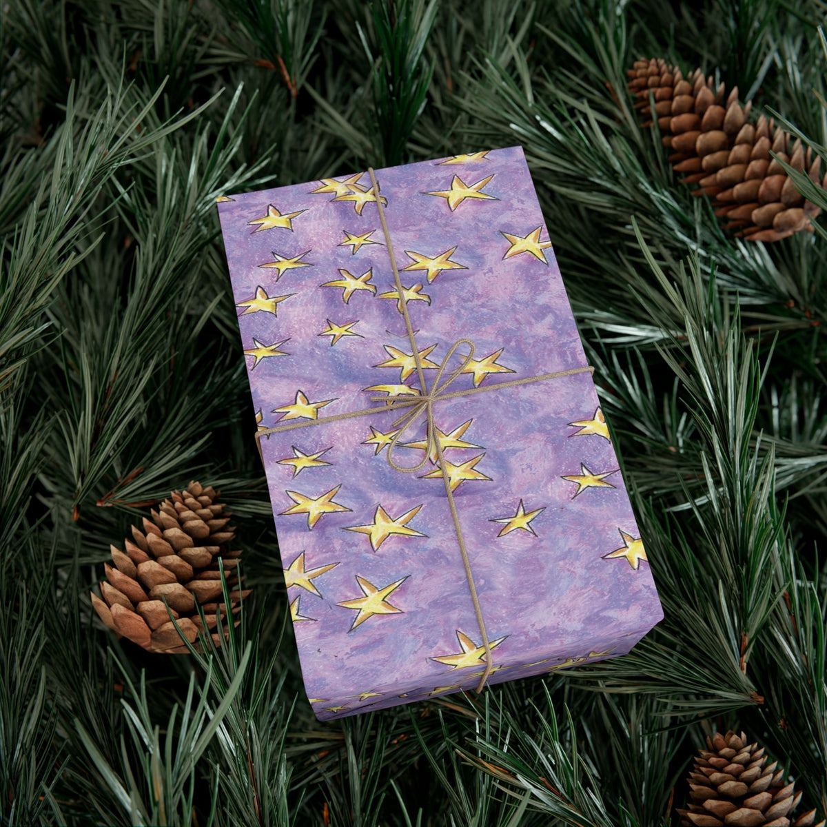Lavender Gold Stars Gift Wrap Papers! Make your holidays sparkle!