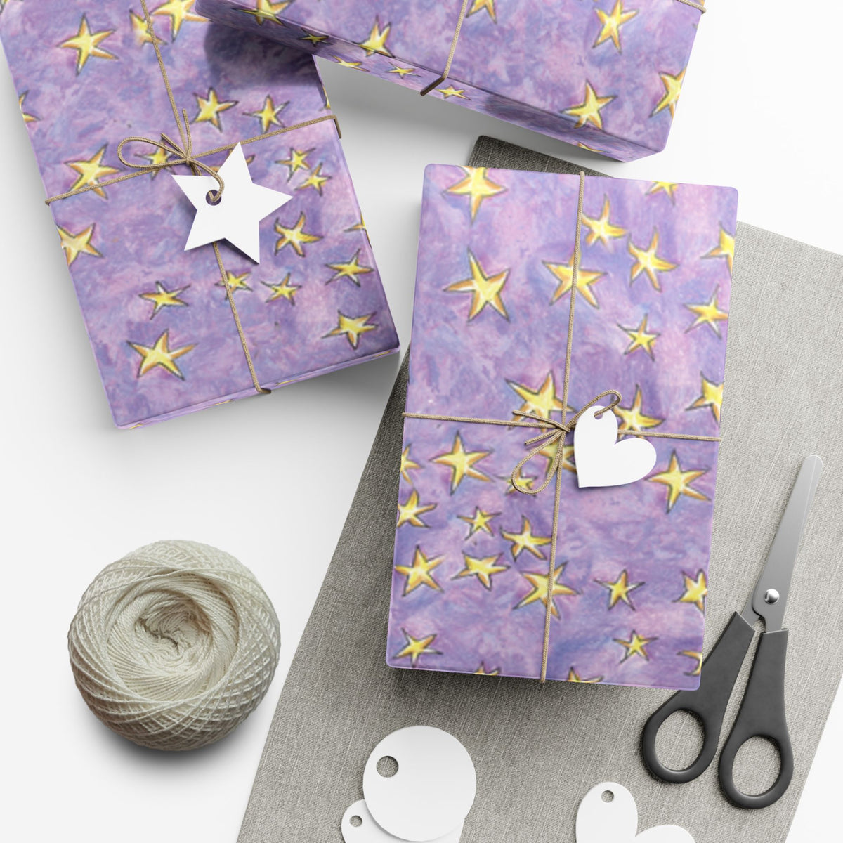 Lavender Gold Stars Gift Wrap Papers! Make your holidays sparkle!