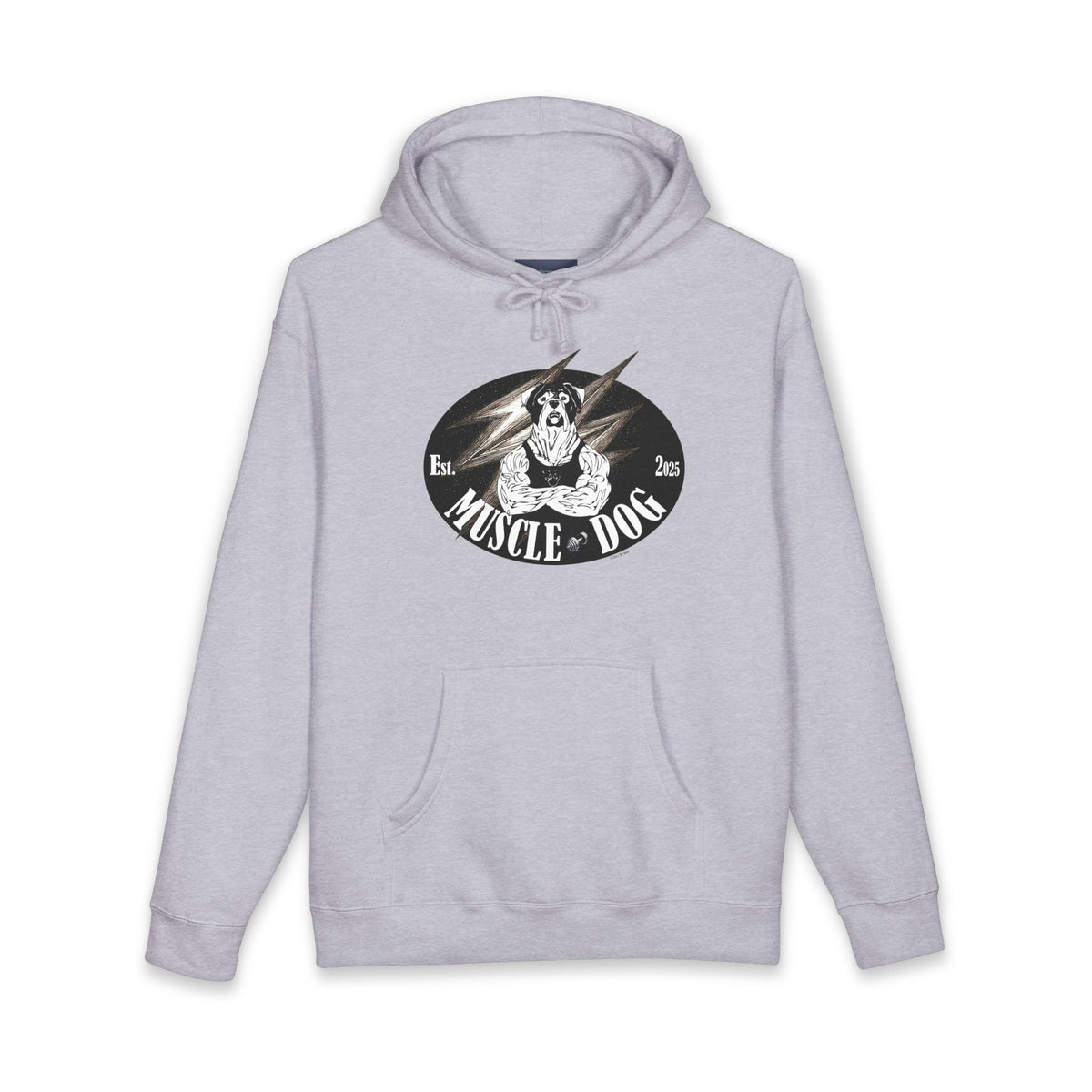 Muscle Dog Hoodie — Vintage Gym Bulldog Graphic Pullover