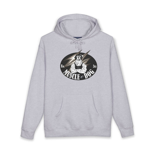 Muscle Dog Hoodie — Vintage Gym Bulldog Graphic Pullover