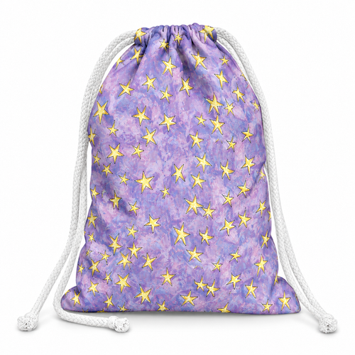 Lavender Gold Star Favor Bag — Purple Drawstring Party Pouch
