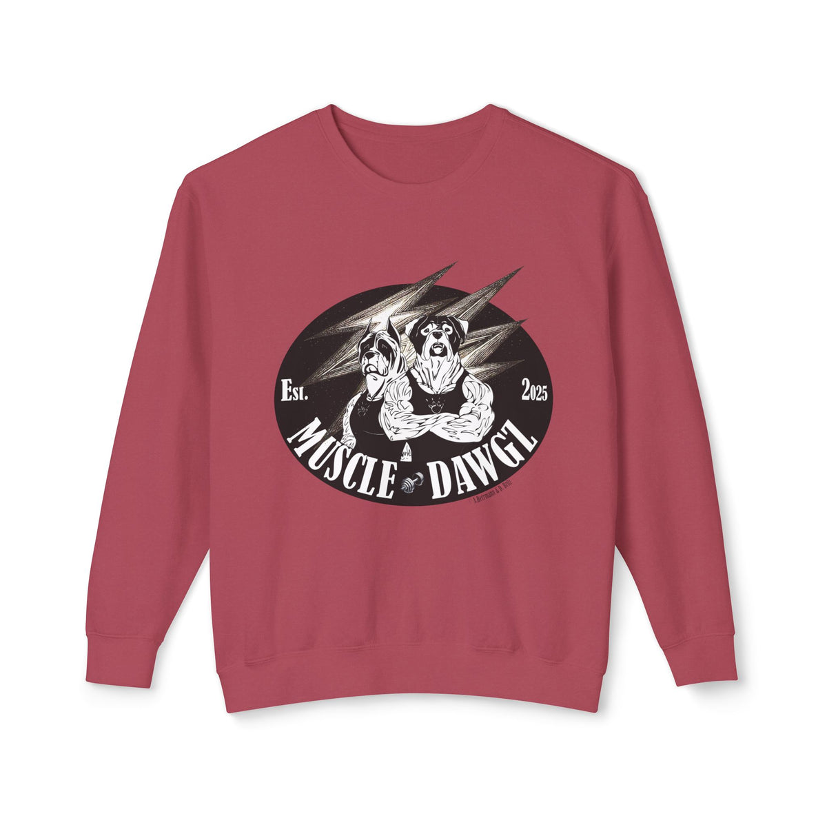 Muscle Dawgz Crewneck Sweatshirt — Retro Gym Dog Illustration