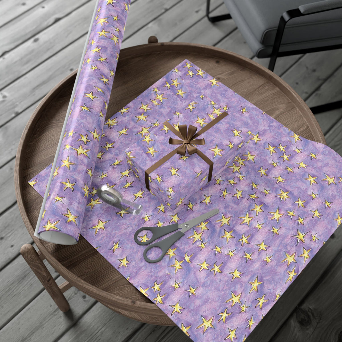Lavender Gold Stars Gift Wrap Papers! Make your holidays sparkle!