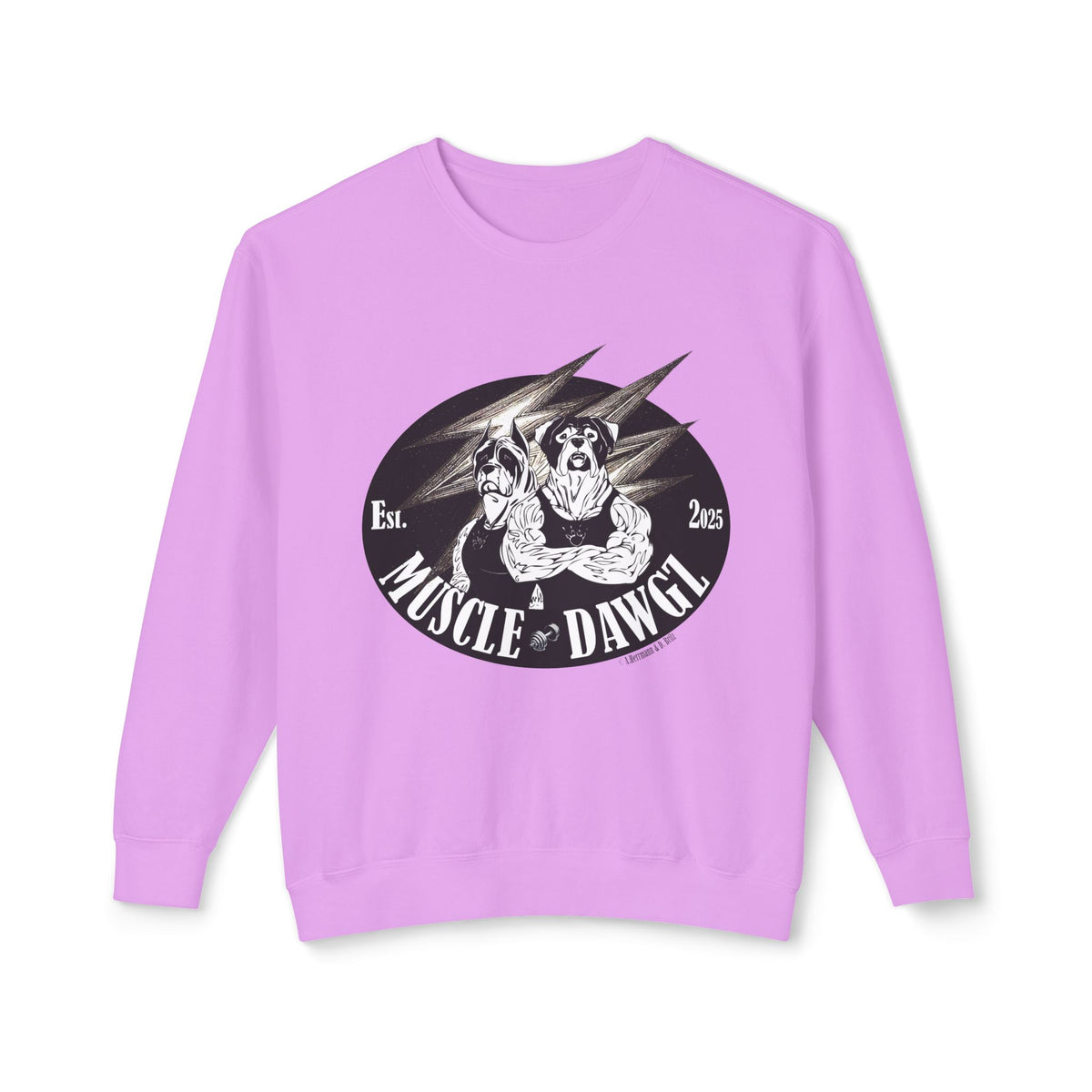 Muscle Dawgz Crewneck Sweatshirt — Retro Gym Dog Illustration