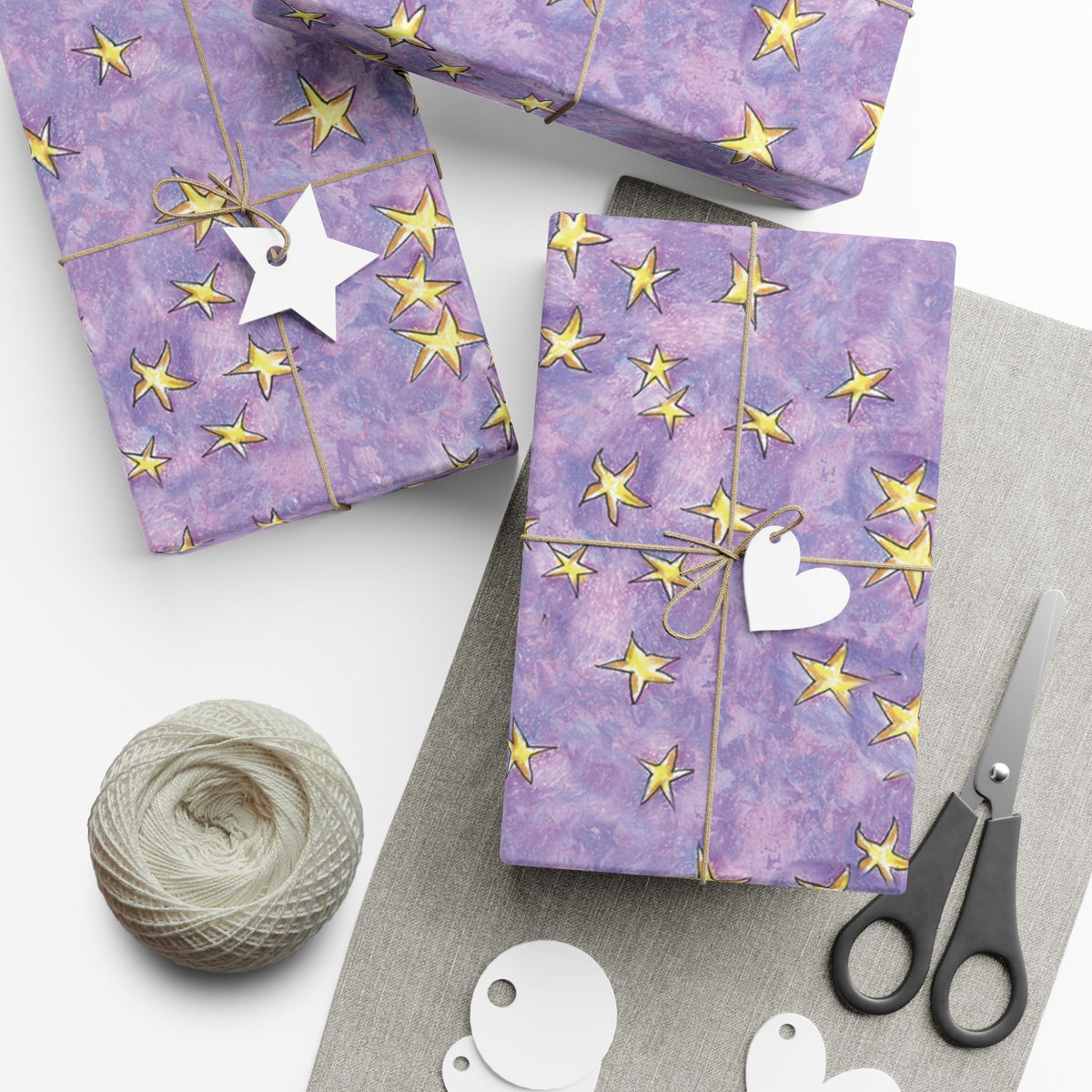 Lavender Gold Stars Gift Wrap Papers! Make your holidays sparkle!