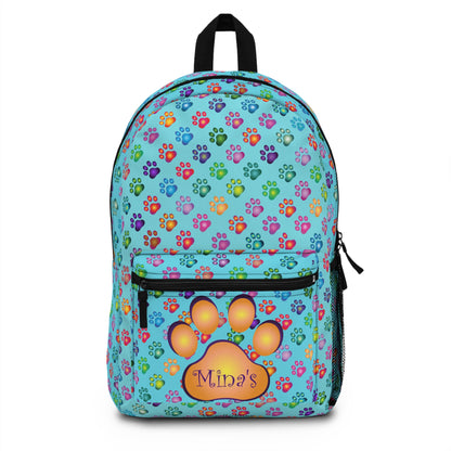 DoodleBum PERSONALIZE IT!- Paw Print Polka Dot Pattern Backpack | multicolored paw prints School Bag