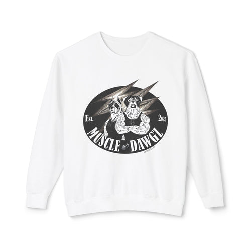 Muscle Dawgz Crewneck Sweatshirt — Retro Gym Dog Illustration