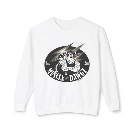Muscle Dawgz Crewneck Sweatshirt — Retro Gym Dog Illustration