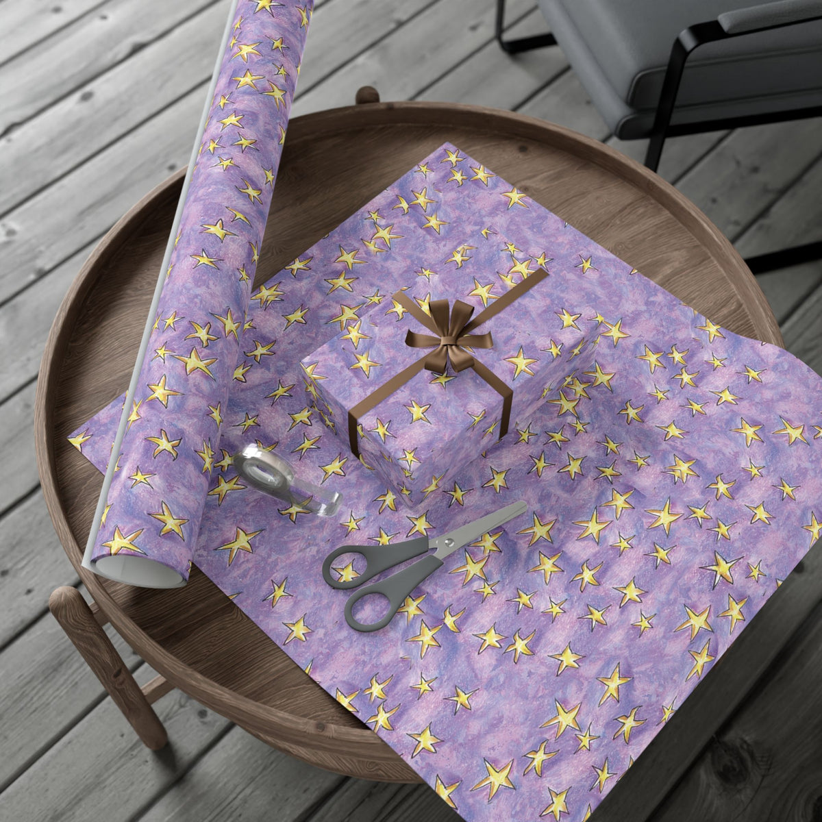 Lavender Gold Stars Gift Wrap Papers! Make your holidays sparkle!