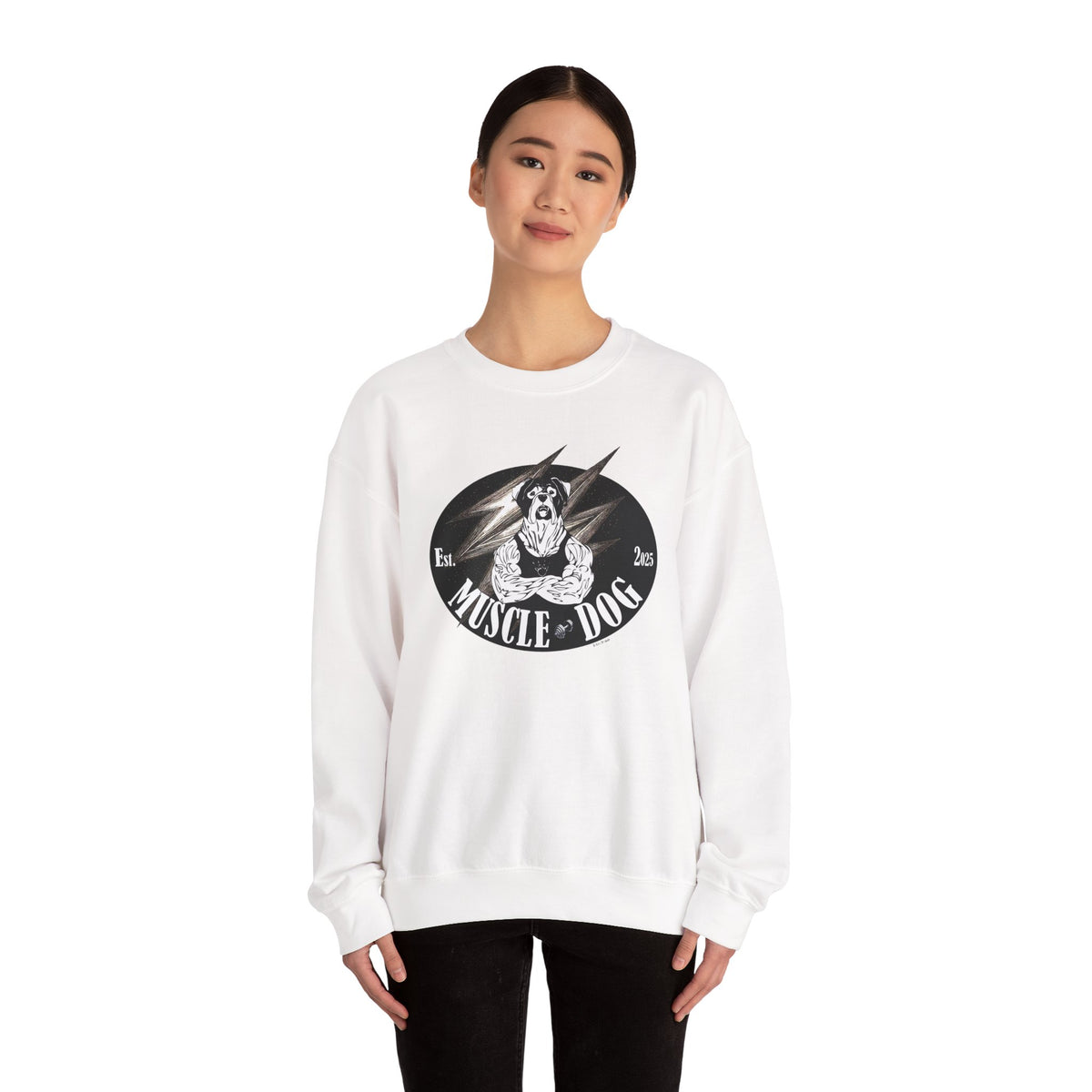 Muscle Dog Crewneck Sweatshirt — Vintage Pitbull Logo Pullover