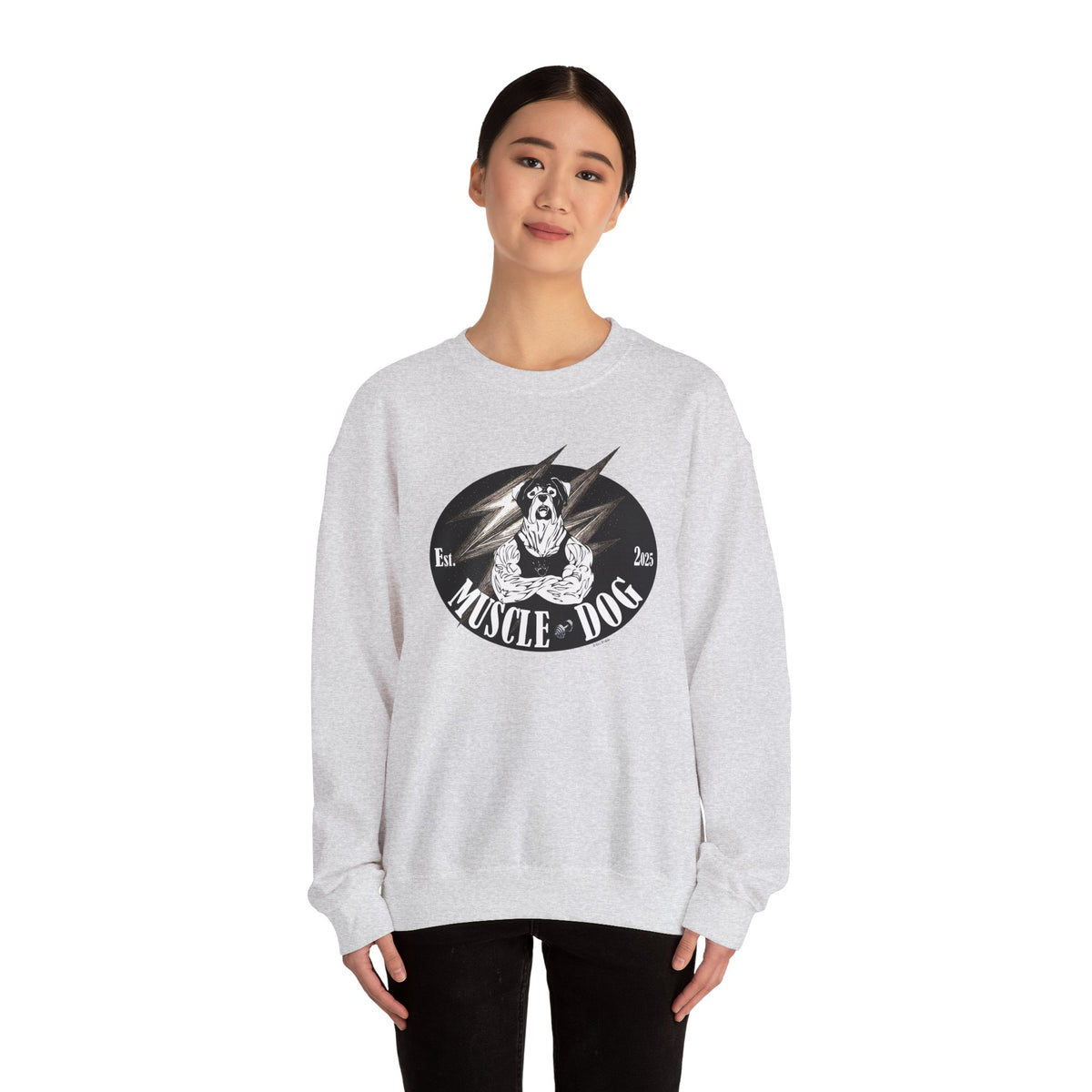 Muscle Dog Crewneck Sweatshirt — Vintage Pitbull Logo Pullover