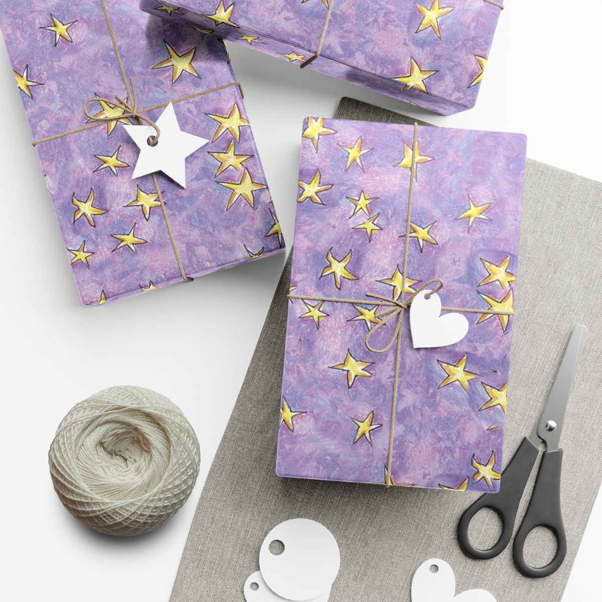 Lavender Gold Stars Gift Wrap Papers! Make your holidays sparkle!