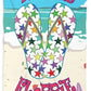 Beach Towel White with multicolored stars— "It's Flippie Time" Colorful Flip-Flop Summer Towel