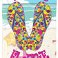 Beach Towel yellow with multicolored flip flops— "It's Flippie Floppie Season" Colorful Flip-Flop Beach Towel