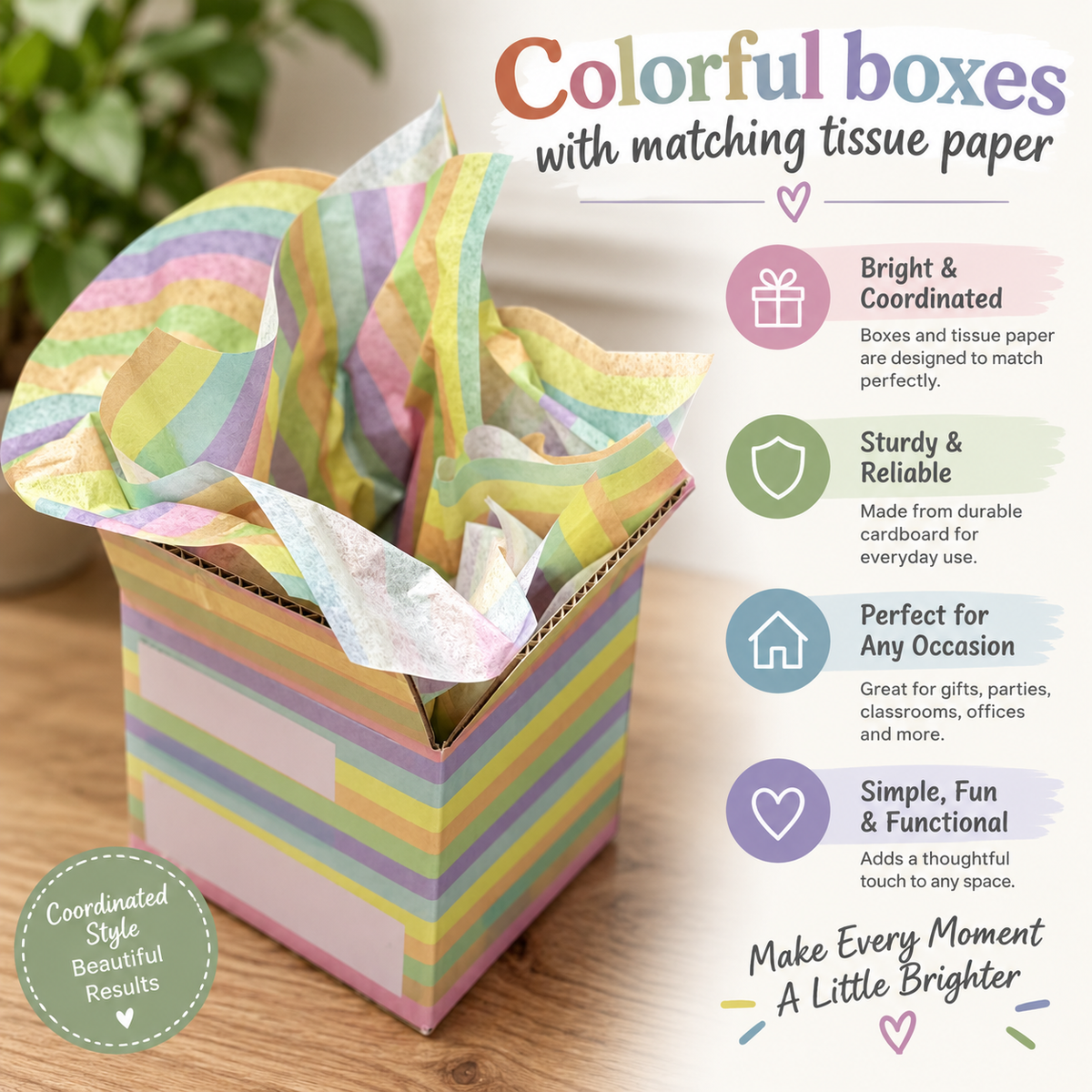 Super Stripes 4 x 4 x 4 Gift Boxes and Tissue Paper